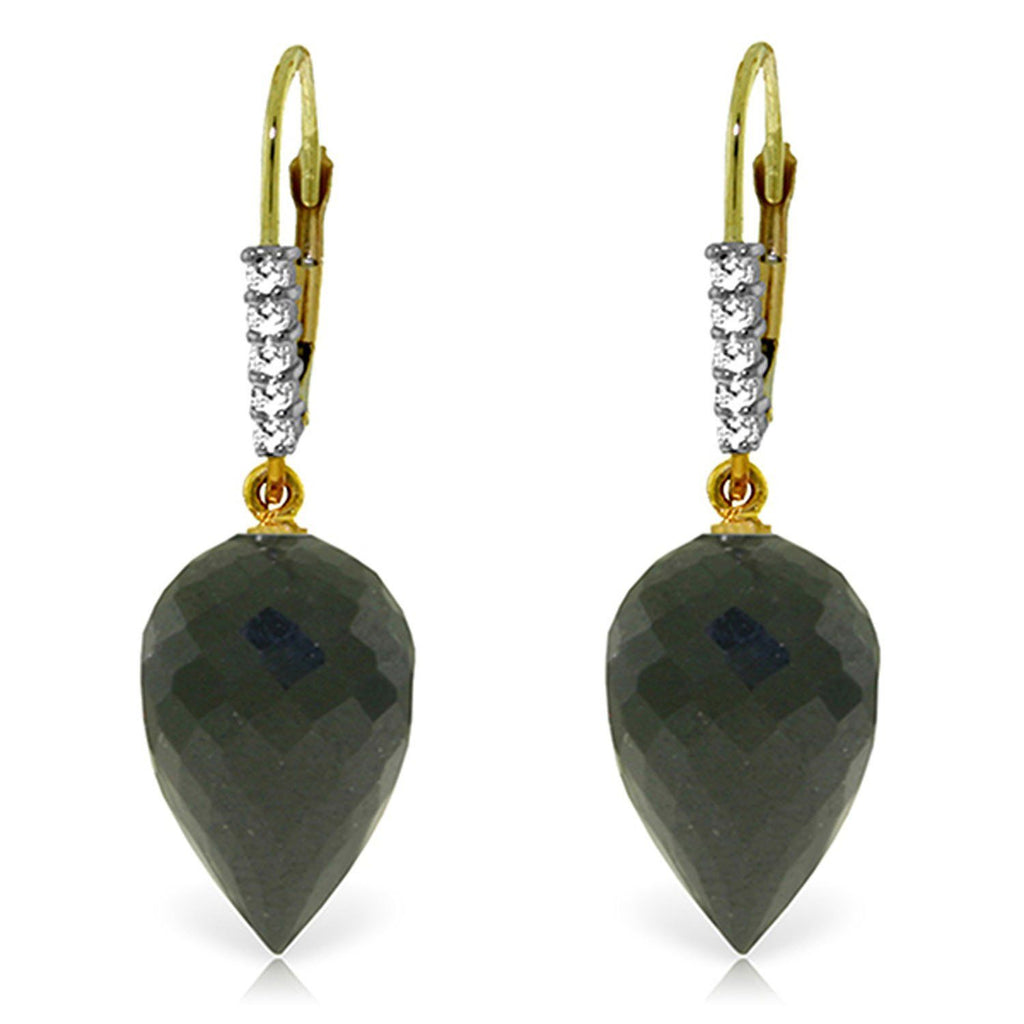 24.65 Carat 14K Rose Gold Briolette Black Spinel Diamond Earrings