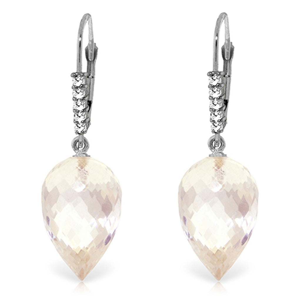 24.65 Carat 14K White Gold Drop Briolette White Topaz Diamond Earrings
