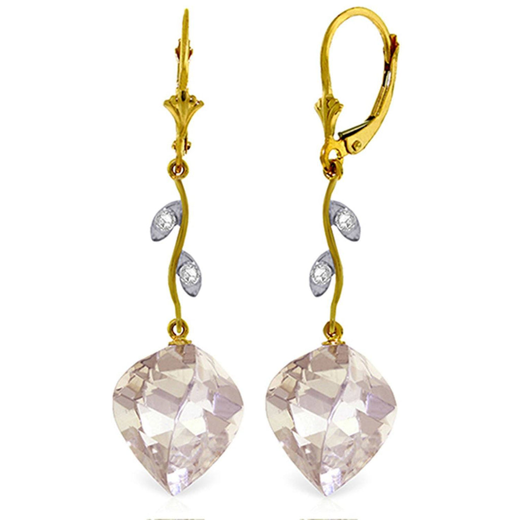 25.62 Carat 14K Rose Gold Diamond Spiral White Topaz Earrings