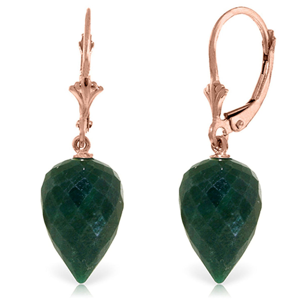 25.7 Carat 14K Gold Drop Briolette Emerald Earrings