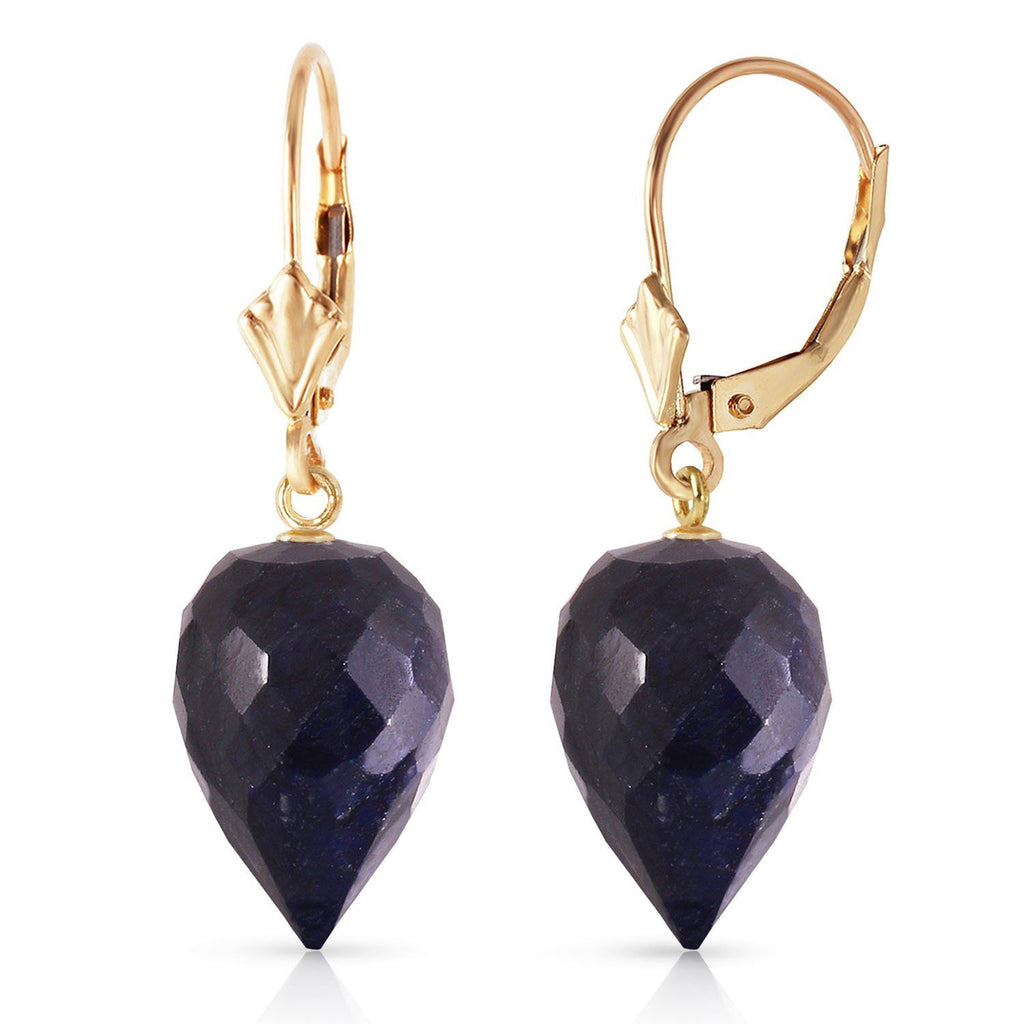 25.7 Carat 14K Gold Drop Briolette Sapphire Earrings