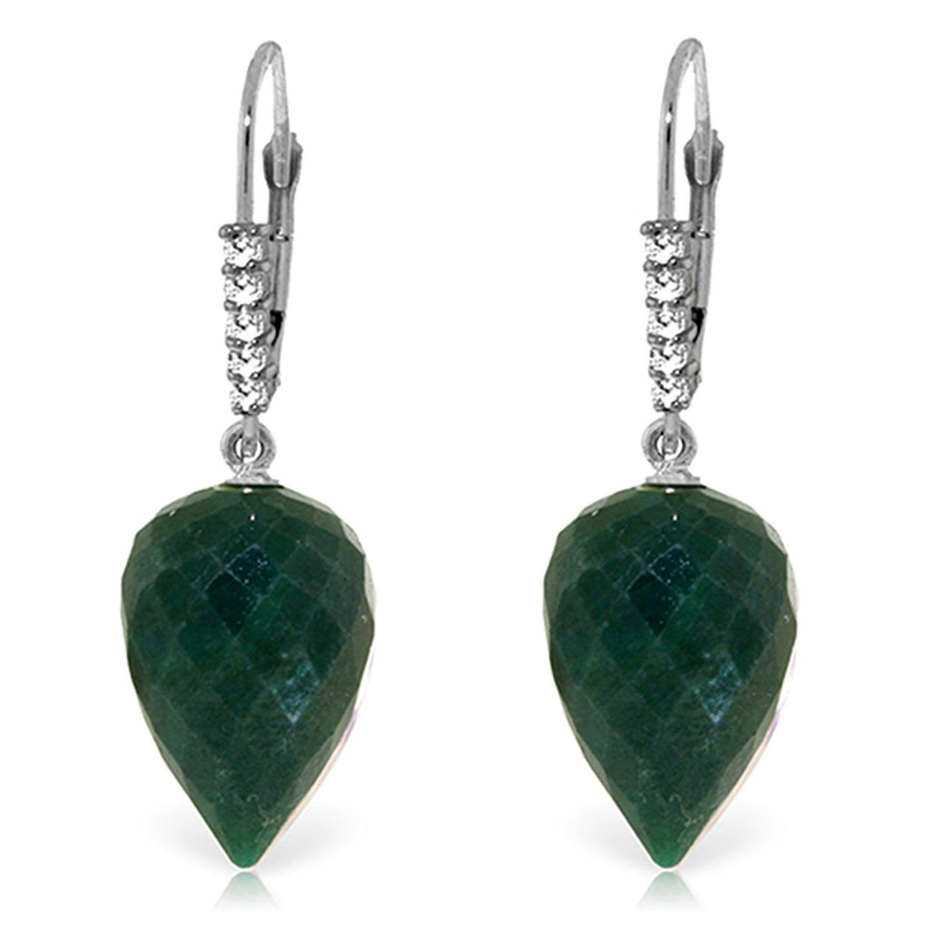 25.95 Carat 14K Gold Drop Briolette Emerald Diamond Earrings