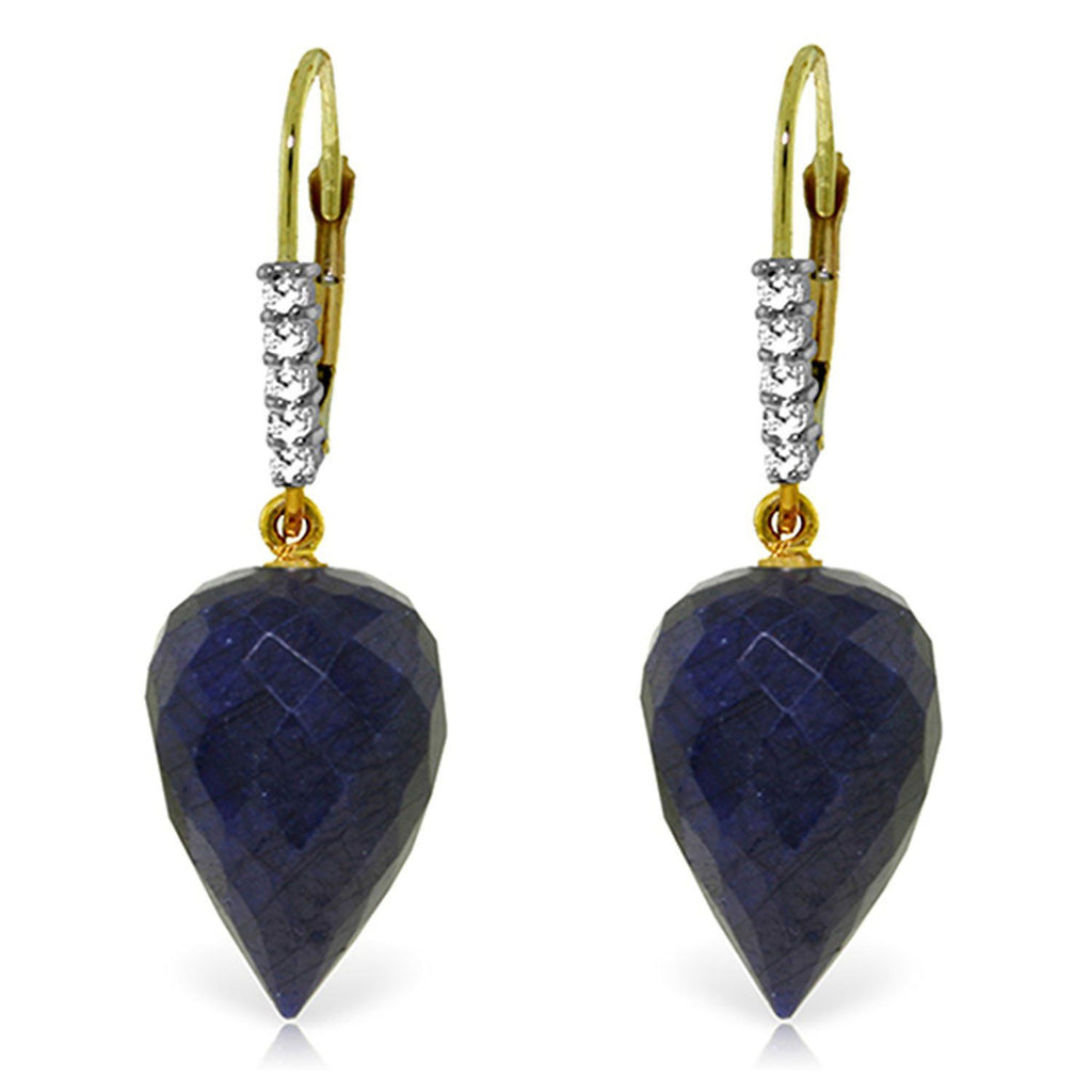 25.95 Carat 14K Gold Drop Briolette Sapphire Diamond Earrings