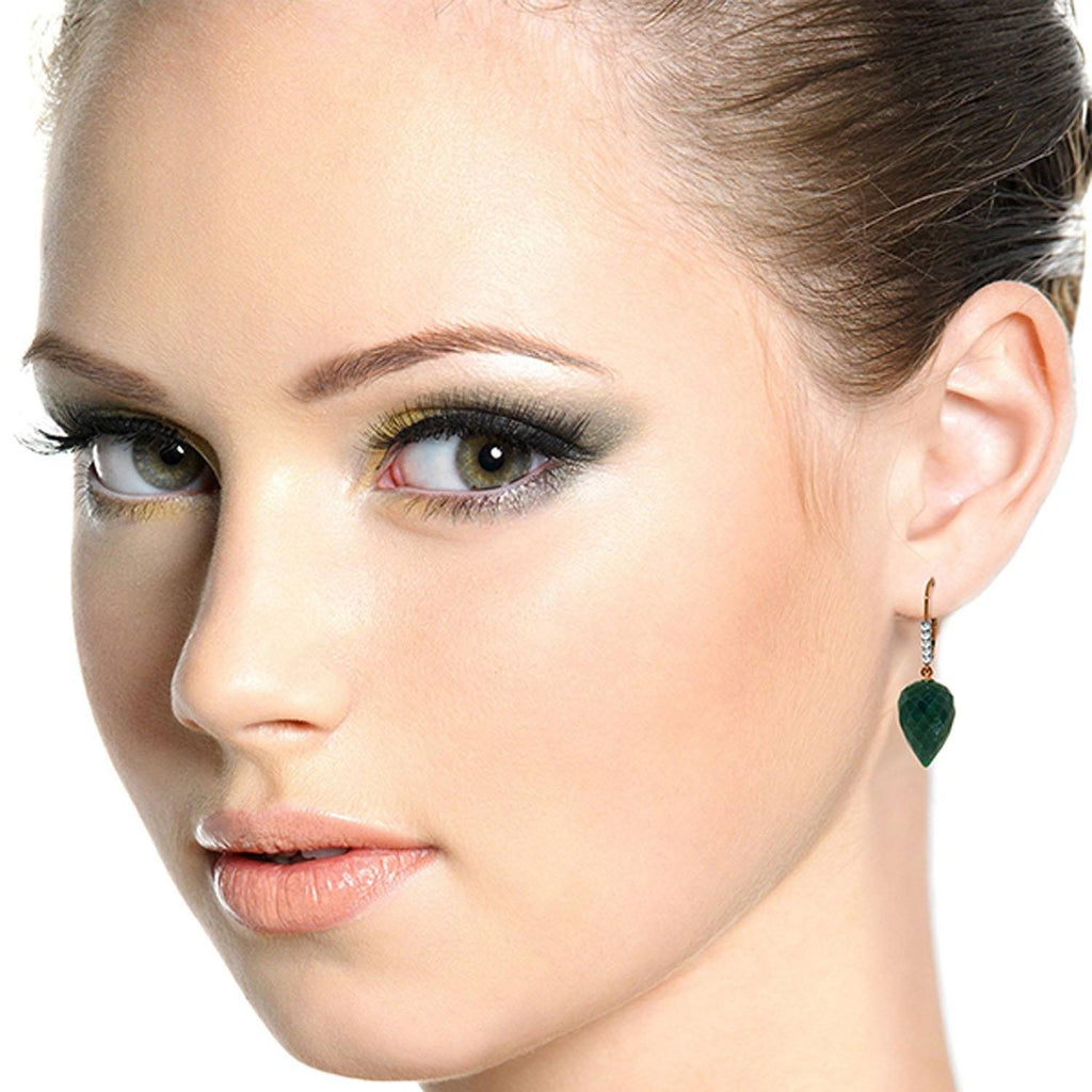 25.95 Carat 14K Rose Gold Drop Briolette Emerald Diamond Earrings