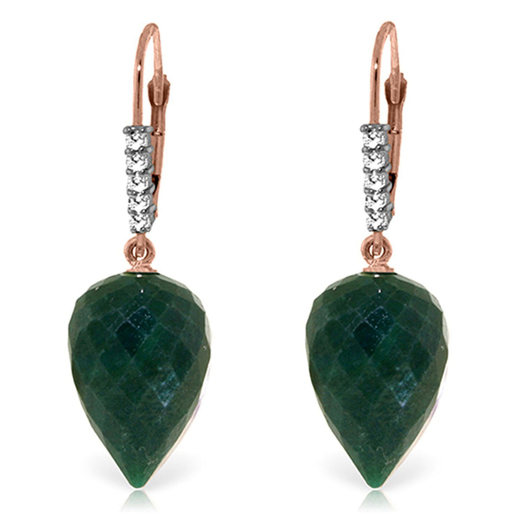 25.95 Carat 14K White Gold Drop Briolette Emerald Diamond Earrings