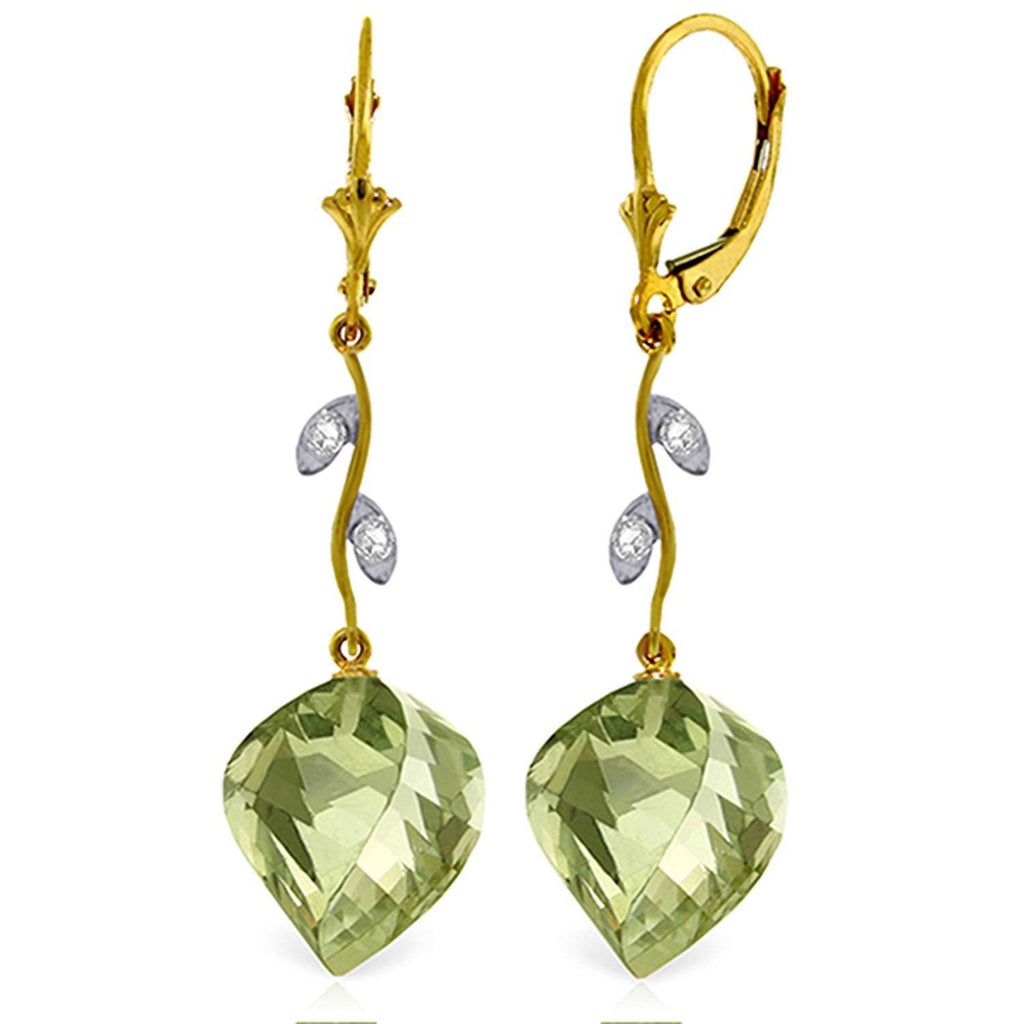 26.02 Carat 14K Gold Diamond Spiral Green Amethyst Earrings