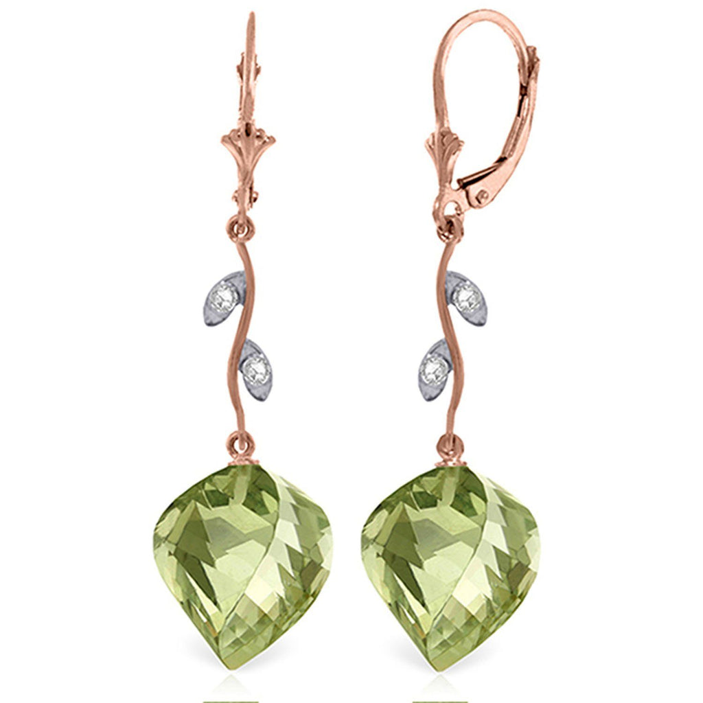 26.02 Carat 14K White Gold Diamond Spiral Green Amethyst Earrings