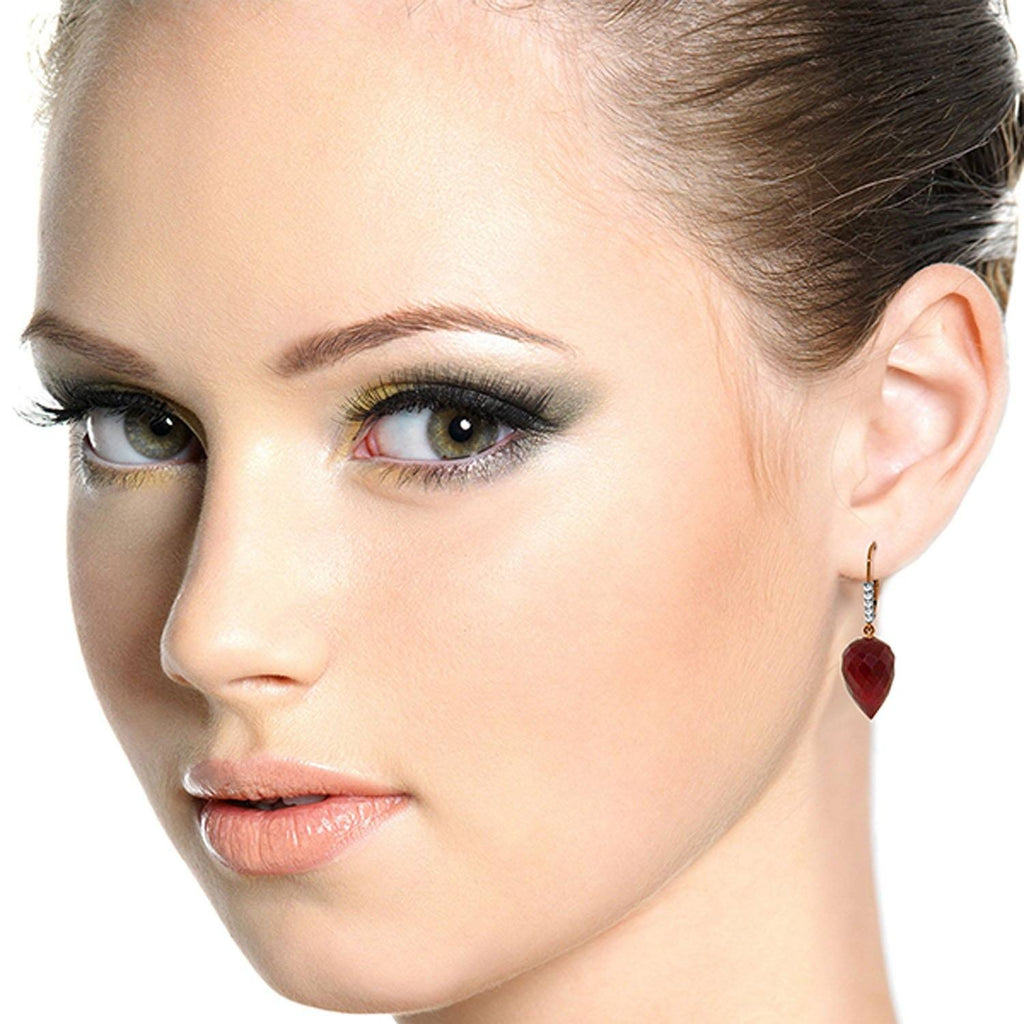 26.25 Carat 14K Rose Gold Drop Briolette Ruby Diamond Earrings