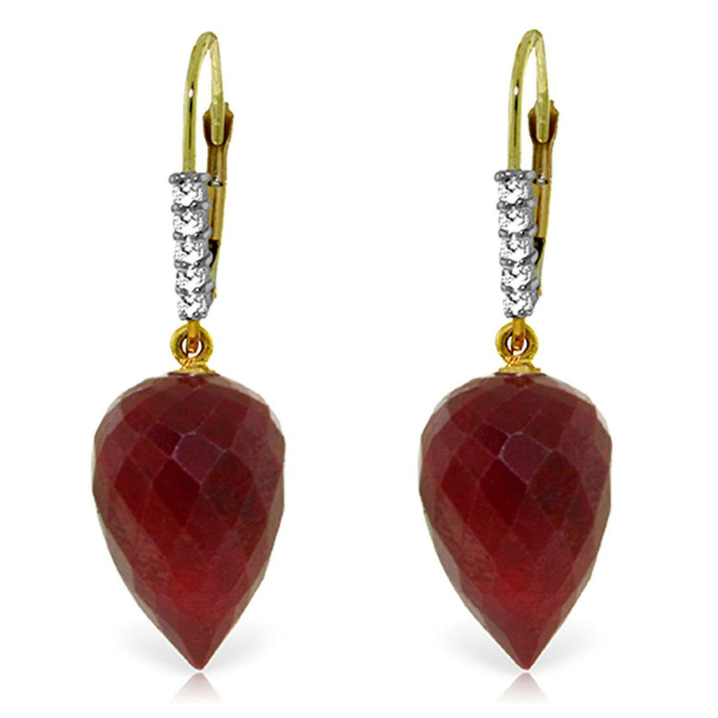 26.25 Carat 14K Rose Gold Drop Briolette Ruby Diamond Earrings