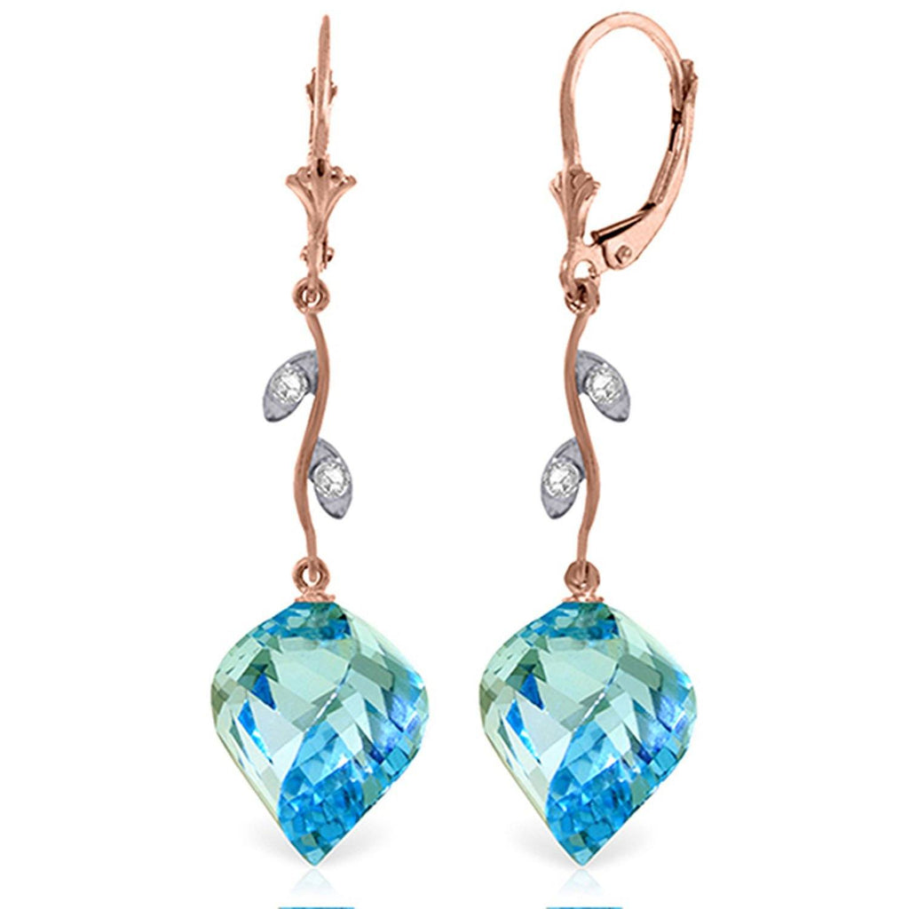 27.82 Carat 14K Rose Gold Diamond Spiral Blue Topaz Earrings