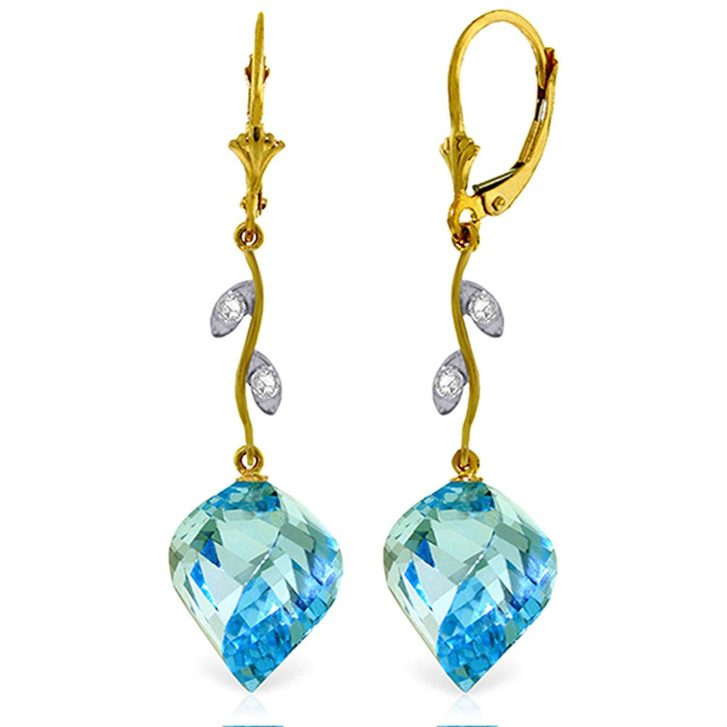 27.82 Carat 14K Rose Gold Diamond Spiral Blue Topaz Earrings