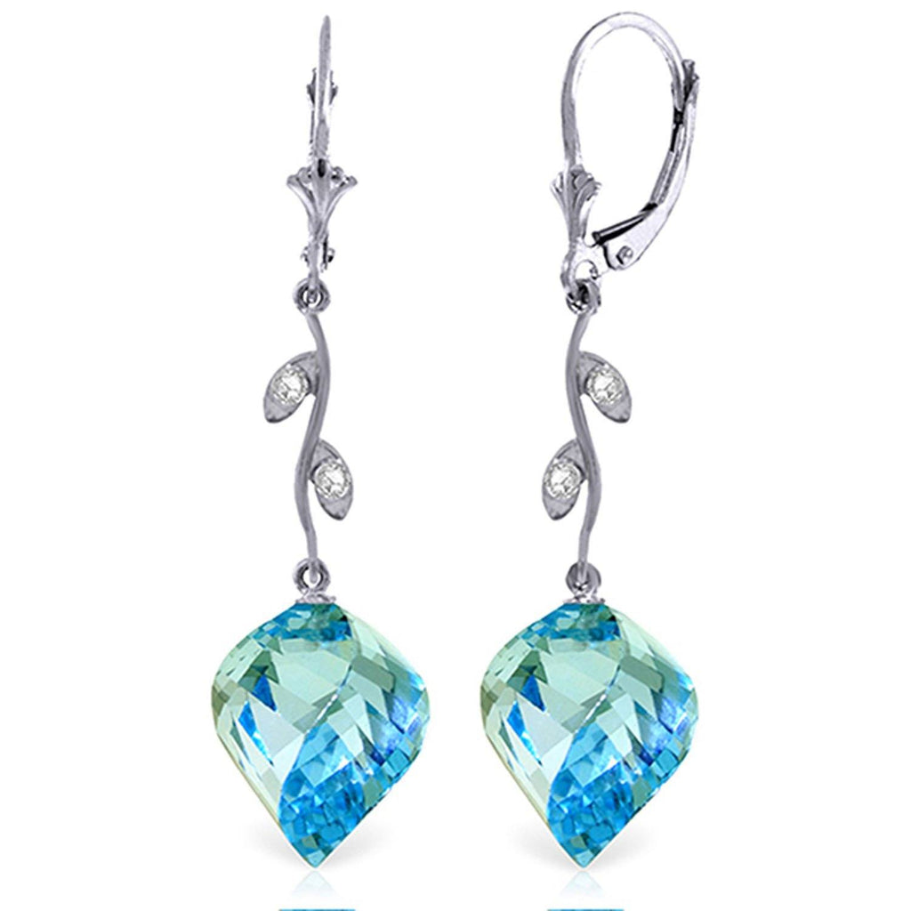 27.82 Carat 14K White Gold Diamond Spiral Blue Topaz Earrings