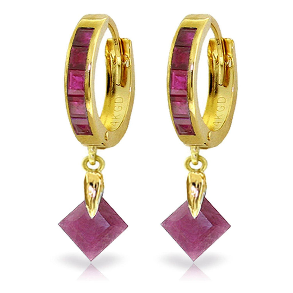 3.7 Carat 14K Gold Hoop Earrings Dangling Ruby