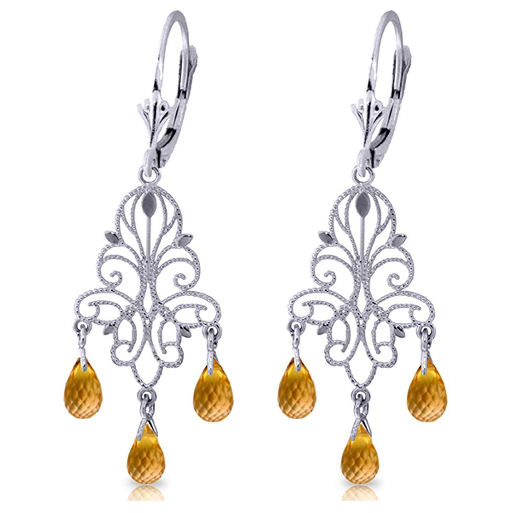 3.75 Carat 14K White Gold Chandelier Earrings Natural Citrine Certified