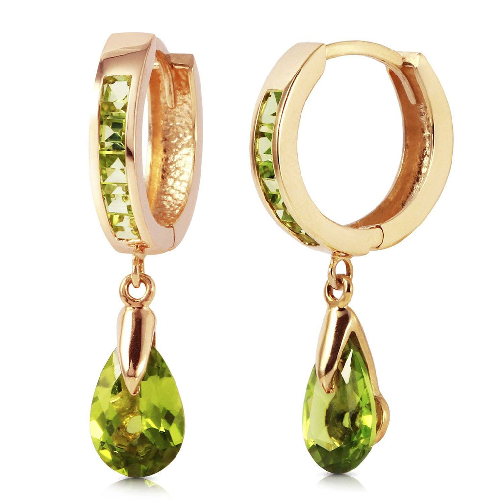 3.9 Carat 14K Gold Huggie Earrings Dangling Peridot