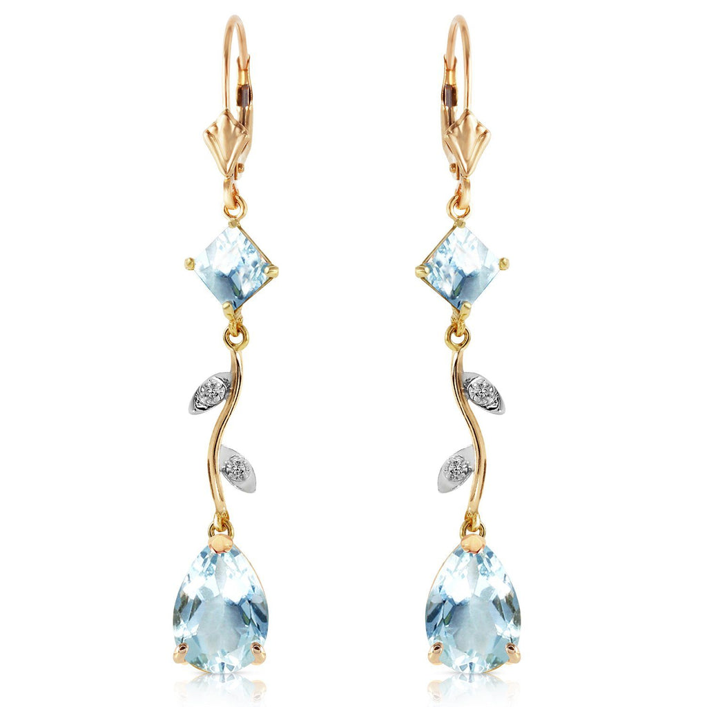 3.97 Carat 14K Gold Chandelier Earrings Natural Diamond Aquamarine