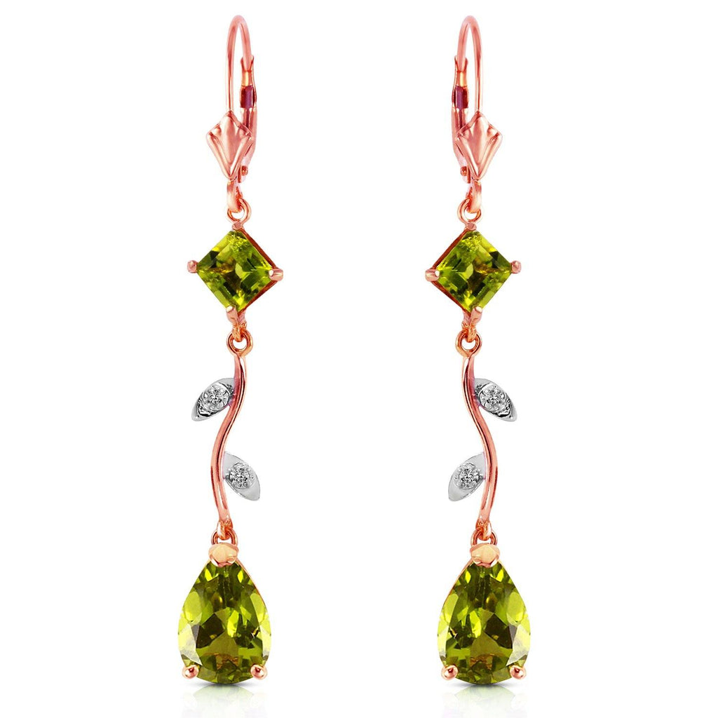 3.97 Carat 14K Rose Gold Chandelier Earrings Diamond Peridot