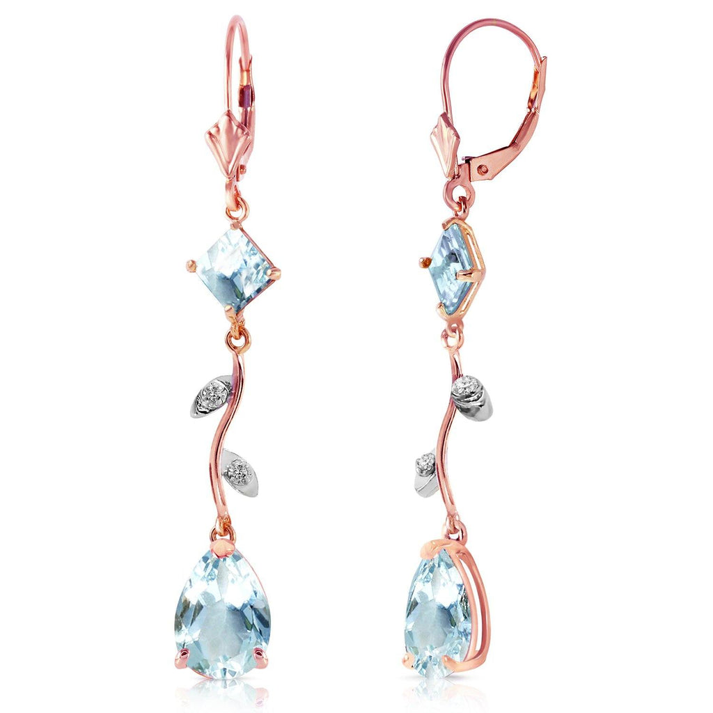 3.97 Carat 14K Rose Gold Chandelier Earrings Natural Diamond Aquamarine