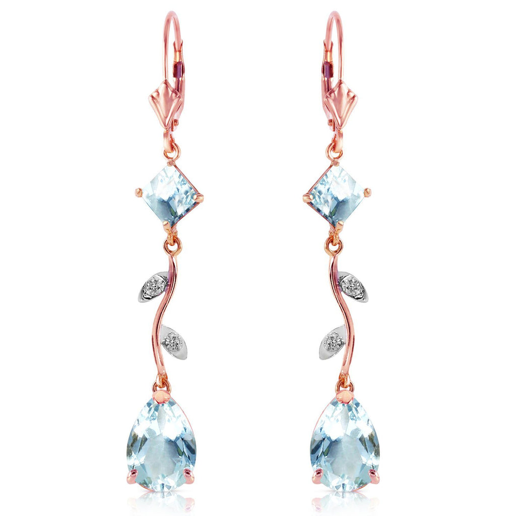 3.97 Carat 14K Rose Gold Chandelier Earrings Natural Diamond Aquamarine