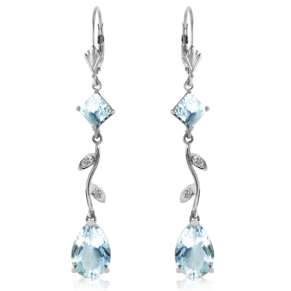 3.97 Carat 14K White Gold Chandelier Earrings Natural Diamond Aquamarine