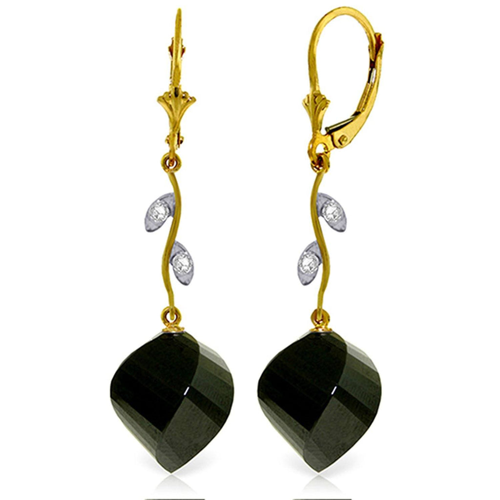 31.02 Carat 14K Gold Diamond Spiral Black Spinel Earrings