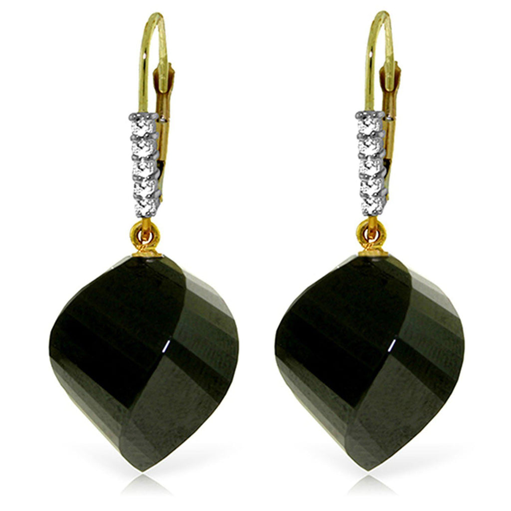31.15 Carat 14K Gold Earrings Diamond Briolette Black Spinel