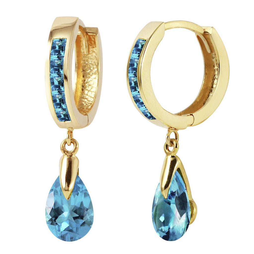 4.2 Carat 14K Gold Huggie Earrings Dangling Blue Topaz