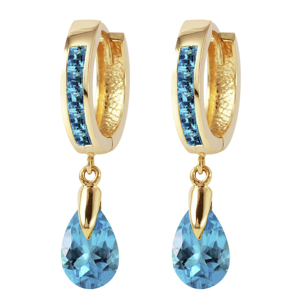 4.2 Carat 14K Gold Huggie Earrings Dangling Blue Topaz