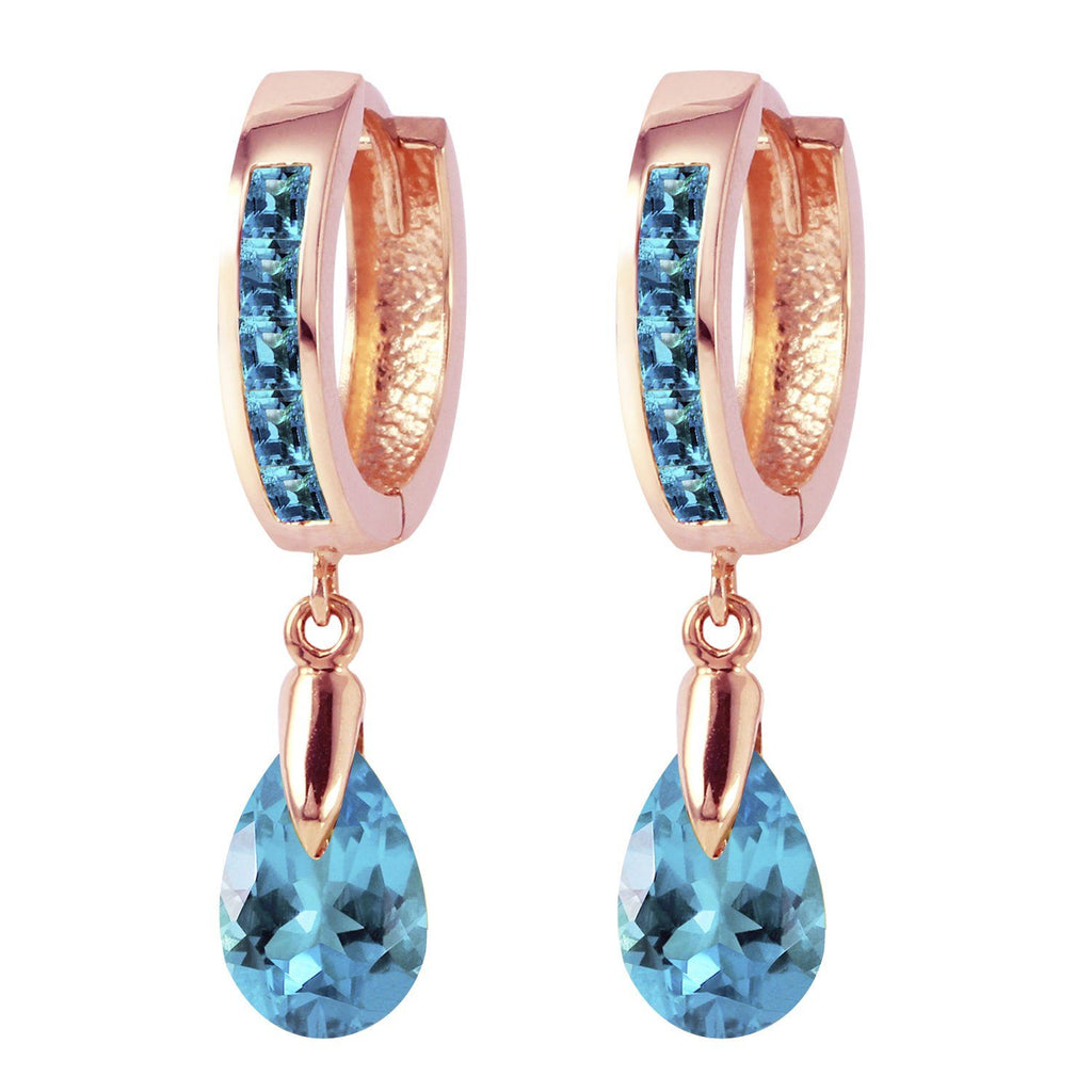 4.2 Carat 14K Rose Gold Huggie Earrings Dangling Blue Topaz
