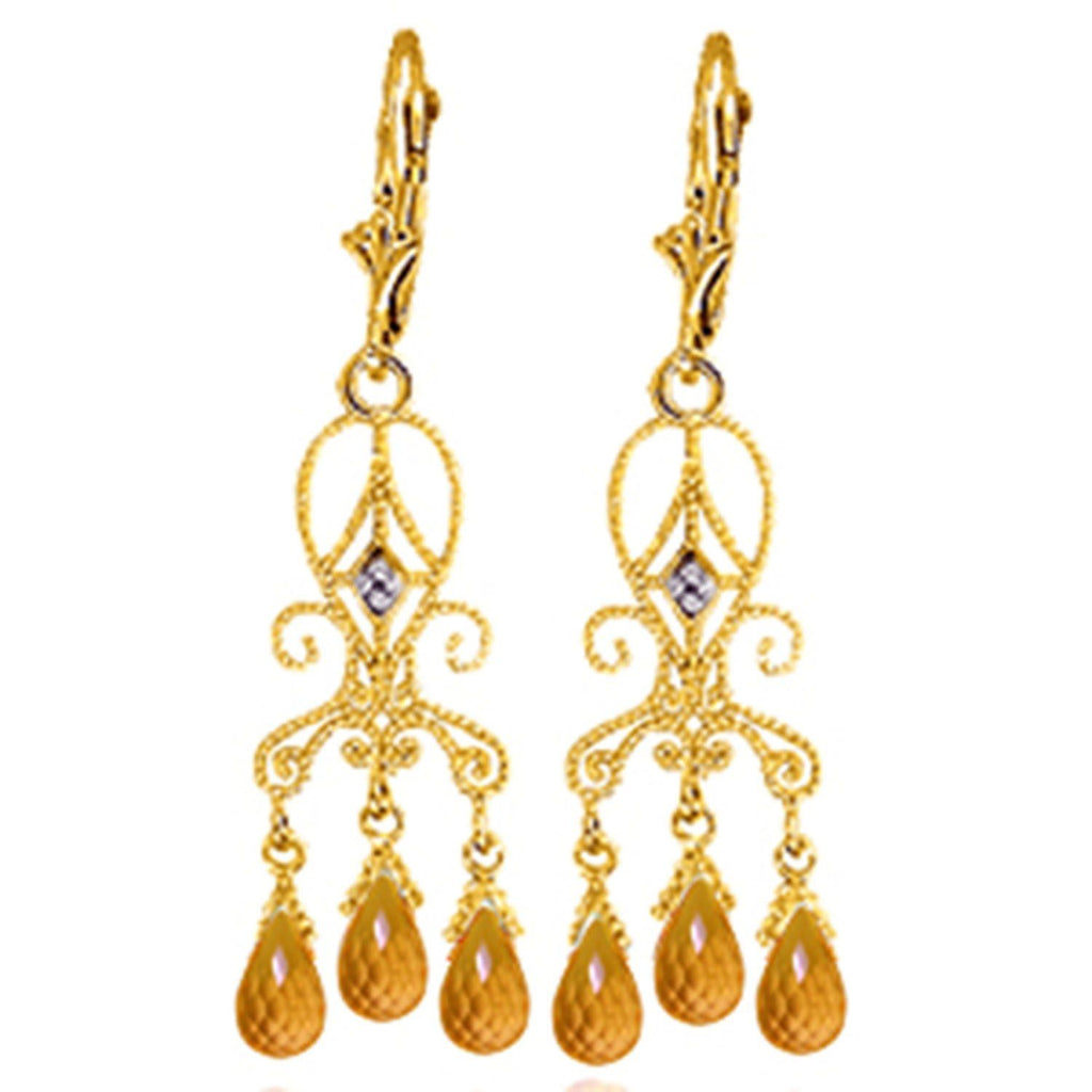 4.21 Carat 14K Gold Chandelier Diamond Earrings Citrine