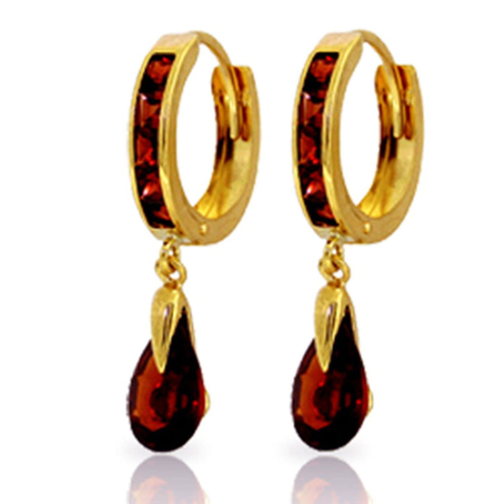 4.3 Carat 14K Gold Hoop Earrings Dangling Garnet