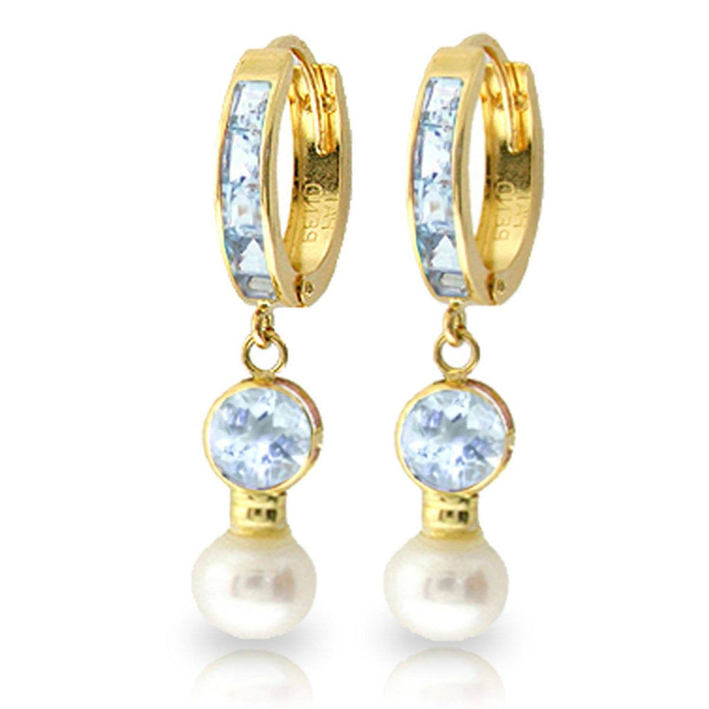 4.3 Carat 14K Gold Hoop Earrings Pearl Aquamarine