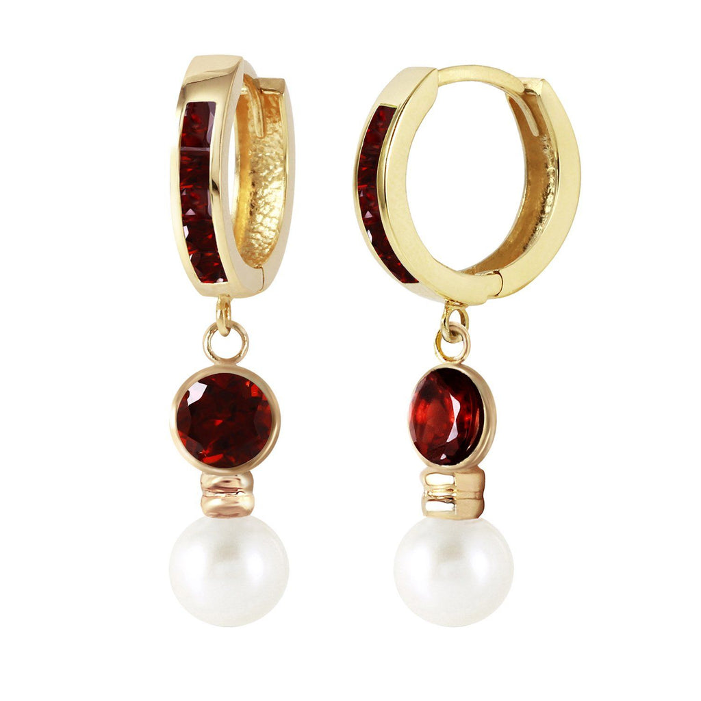 4.3 Carat 14K Gold Huggie Earrings Pearl Garnet