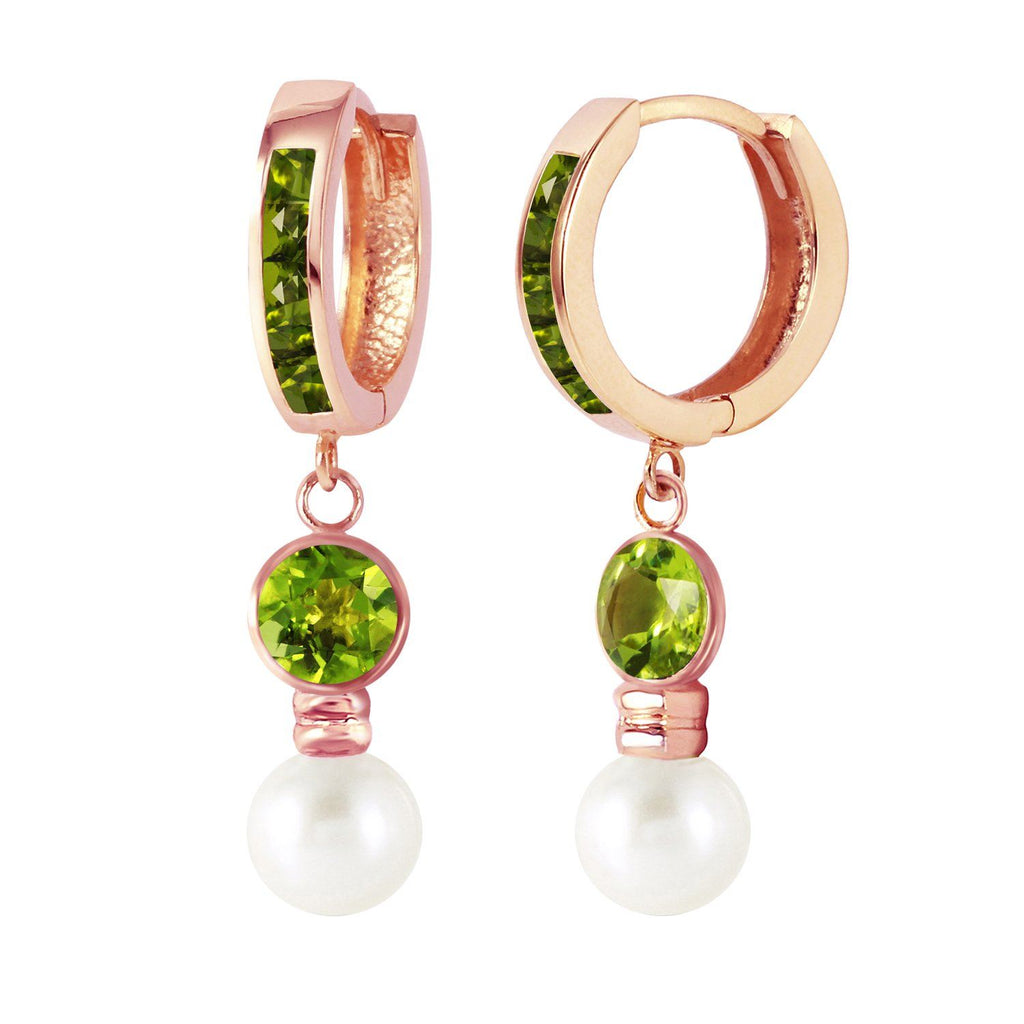 4.3 Carat 14K Rose Gold Huggie Earrings Pearl Peridot