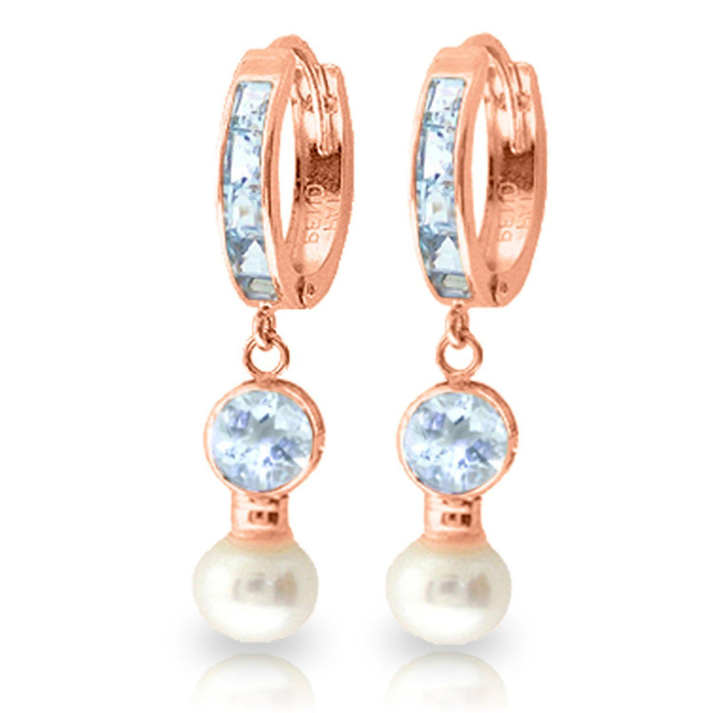 4.3 Carat 14K White Gold Hoop Earrings Pearl Aquamarine