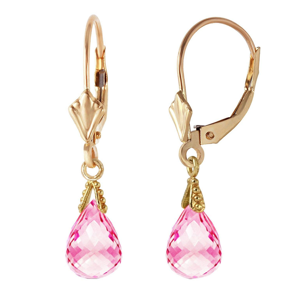 4.5 Carat 14K Gold Leverback Earrings Briolette Pink Topaz