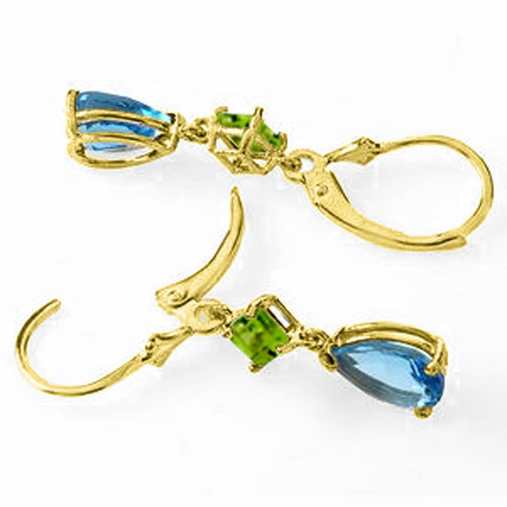 4.5 Carat 14K Gold Leverback Earrings Peridot Blue Topaz