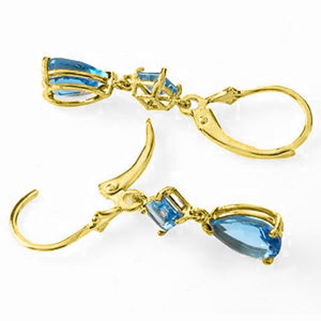 4.5 Carat 14K Rose Gold Blue Topaz Leverback Drop Earrings
