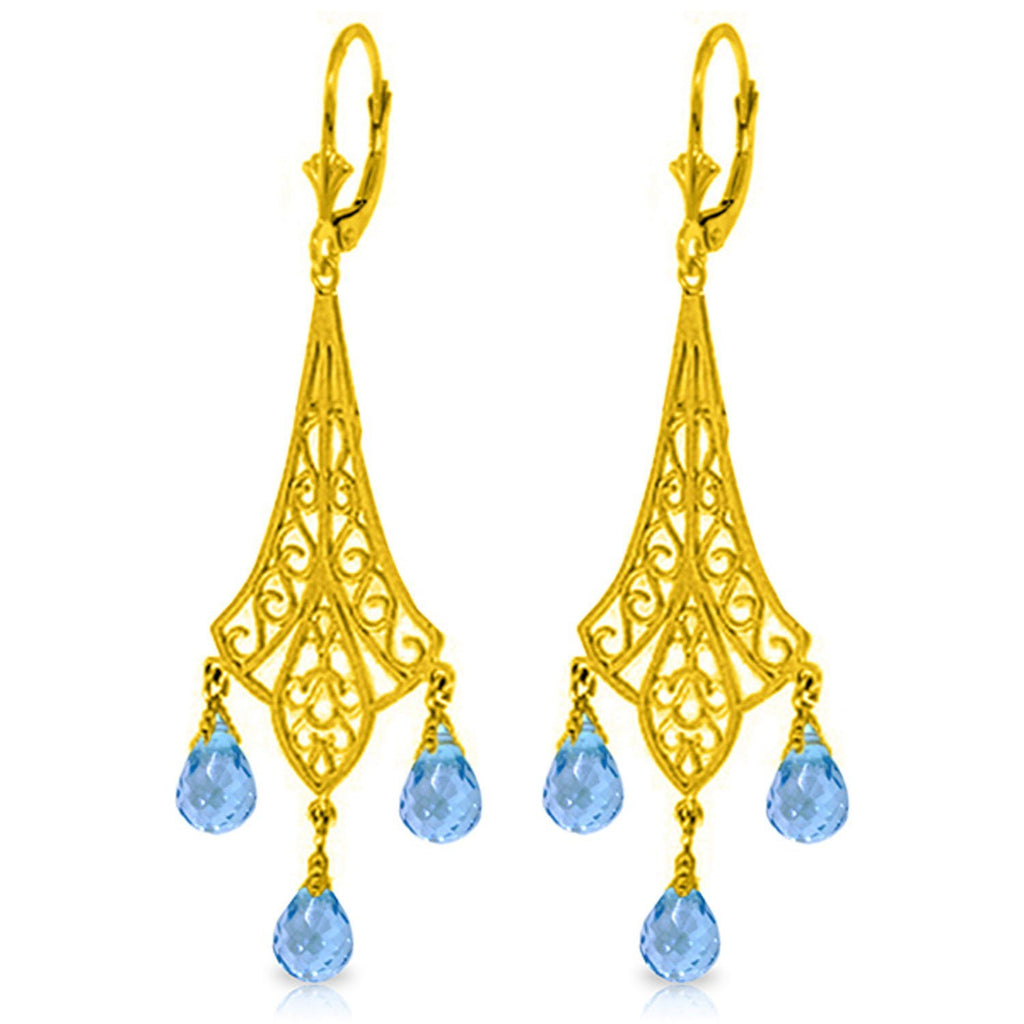 4.8 Carat 14K Gold Chandelier Earrings Briolette Blue Topaz