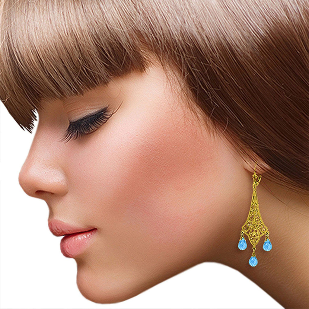 4.8 Carat 14K Gold Chandelier Earrings Briolette Blue Topaz