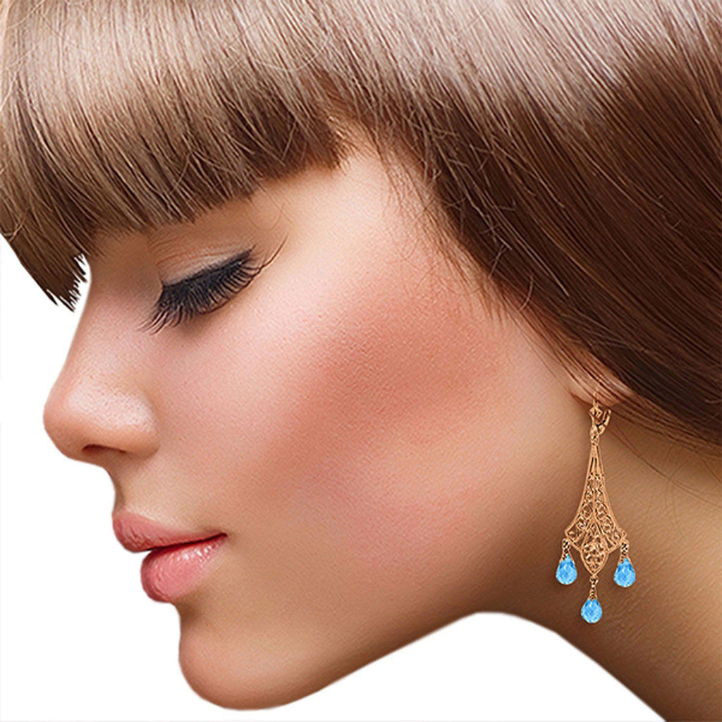4.8 Carat 14K Rose Gold Chandelier Earrings Briolette Blue Topaz