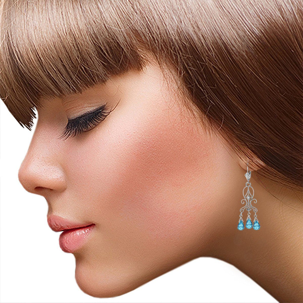 4.81 Carat 14K Gold Chandelier Diamond Earrings Blue Topaz