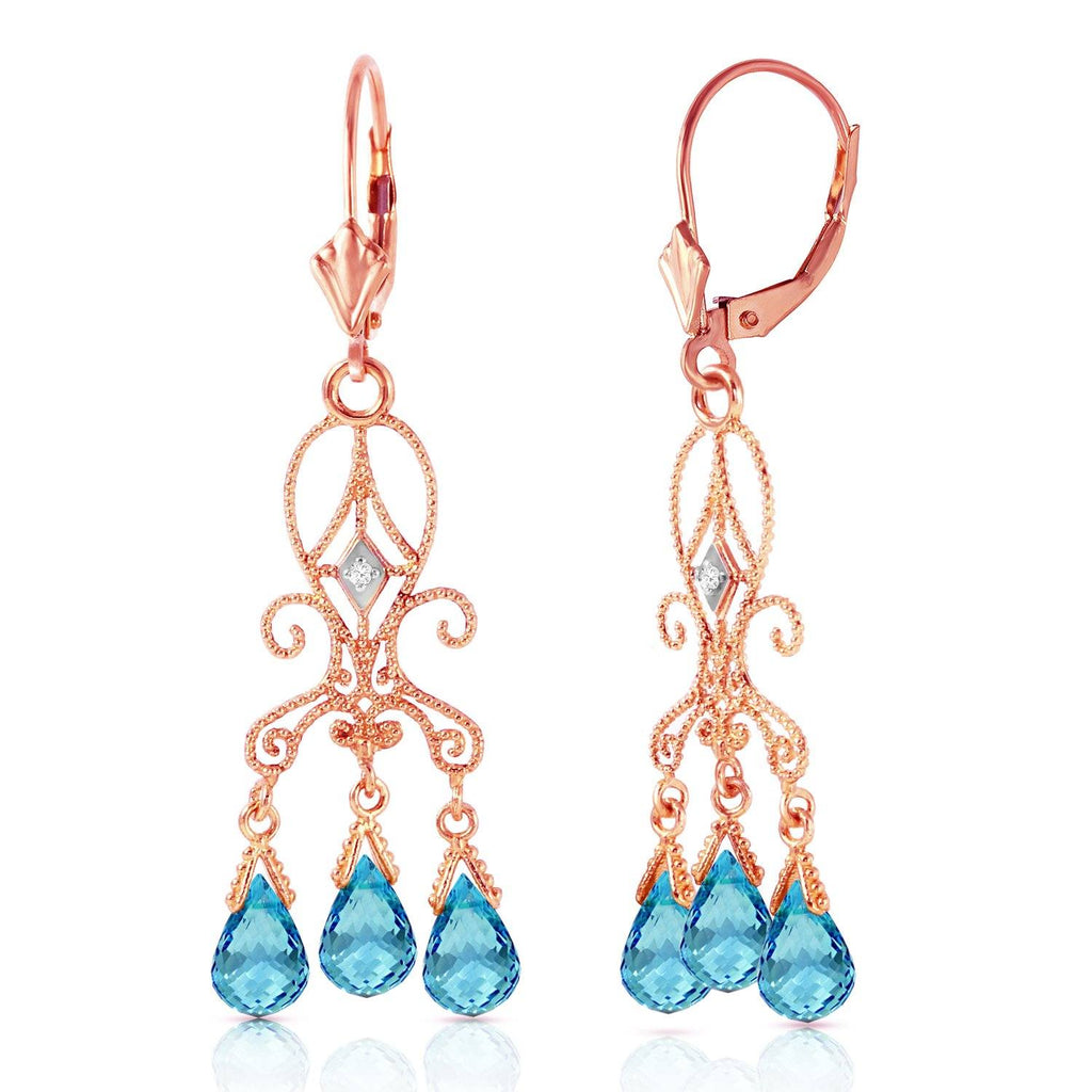 4.81 Carat 14K Rose Gold Chandelier Diamond Earrings Blue Topaz