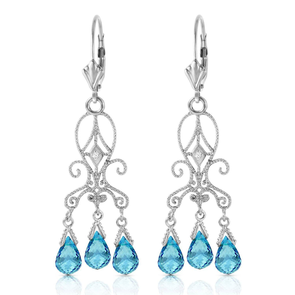 4.81 Carat 14K Rose Gold Chandelier Diamond Earrings Blue Topaz