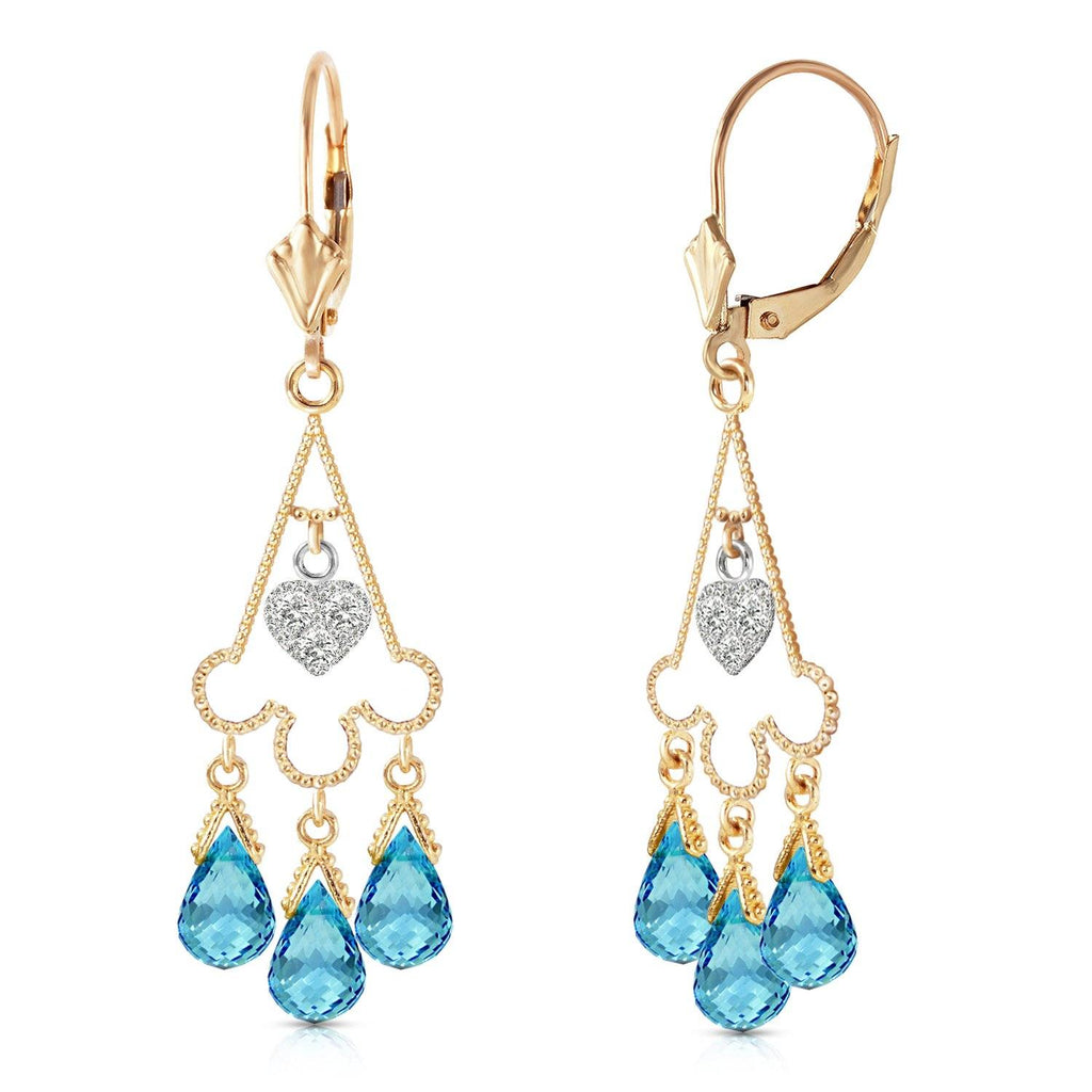4.83 Carat 14K Gold Chandelier Diamond Earrings Blue Topaz