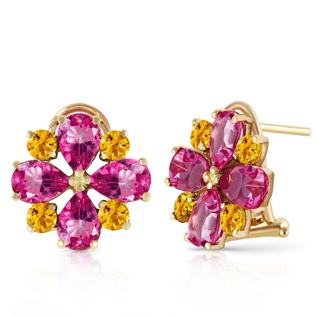 4.85 Carat 14K Gold French Clips Earrings Pink Topaz Citrine