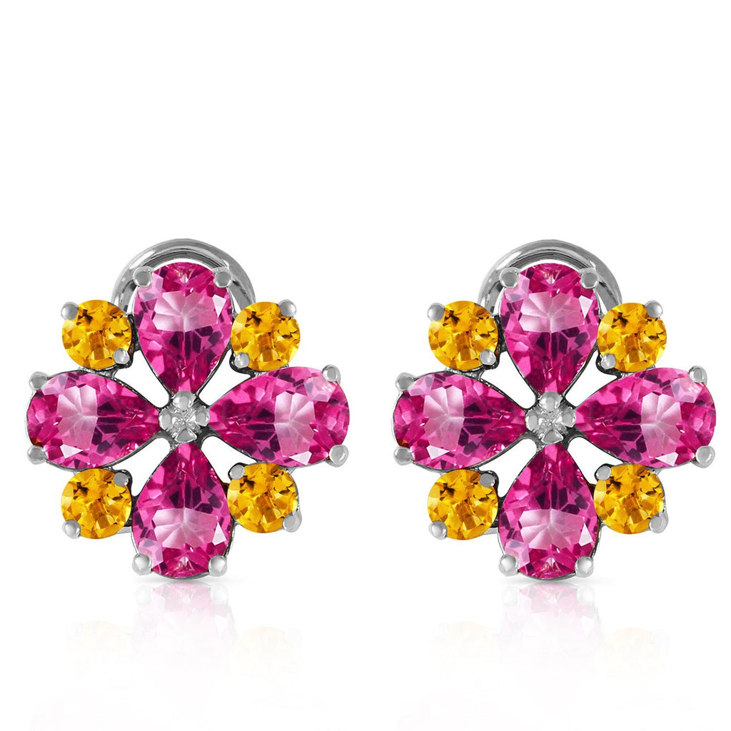 4.85 Carat 14K Gold French Clips Earrings Pink Topaz Citrine