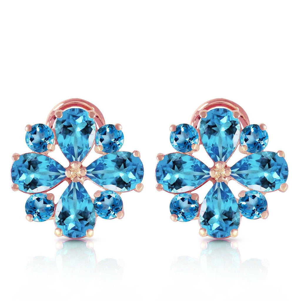 4.85 Carat 14K Rose Gold Flower Blue Topaz Clip Earrings