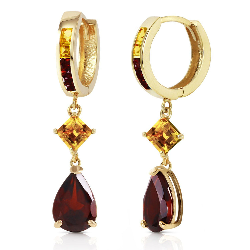 5.15 Carat 14K Gold Huggie Earrings Dangling Garnet Citrine