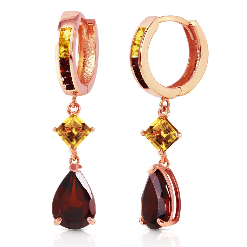 5.15 Carat 14K Rose Gold Huggie Earrings Dangling Garnet Citrine